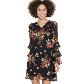 LA ZOIRE Floral Print Tiered Sleeves Shift Dress at Rs.1019